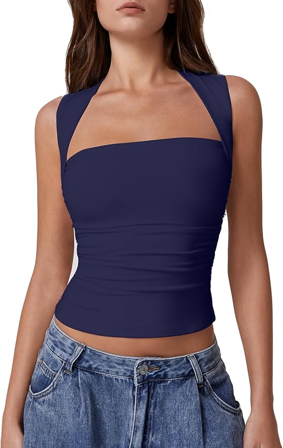 QINSEN Womens Square Neck Tank Top- SIZE: S