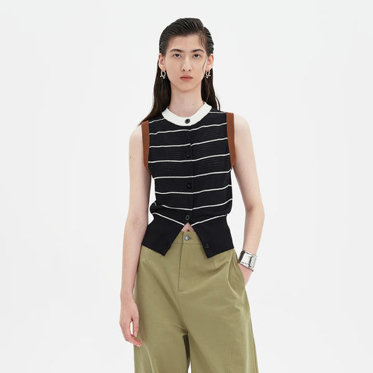SELFWHO Knitted Striped Waistcoat Vest- SIZE: S