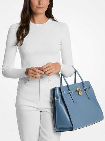 Michael Kors Hamilton Moderne Large Leather Satchel- FRENCH BLUE (NEW)