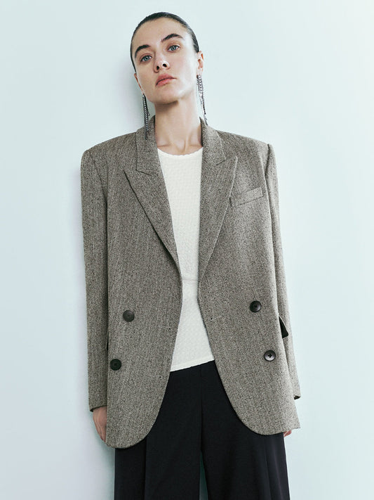 URBAN REVIVO Peak Lapel Double Breasted Loose Blazer- SIZE: XS (NEW WITH TAGS)