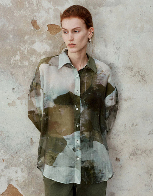 URBAN REVIVO Printed Button Up Straight Shirt- SIZE: S (NEW WITH TAGS)